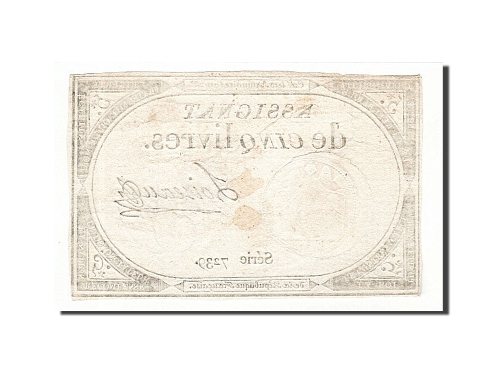 Banknot, Francja, 5 Livres, 1793, Loiseau, 1793-10-31, EF(40-45), KM:A76