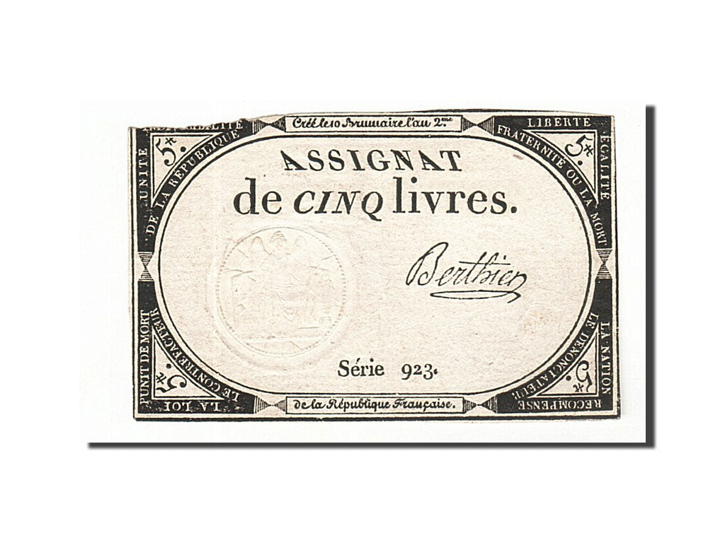 Billet, France, 5 Livres, 1793, 1793-10-31, Berthier, TB+, KM:A76, Lafaurie:171