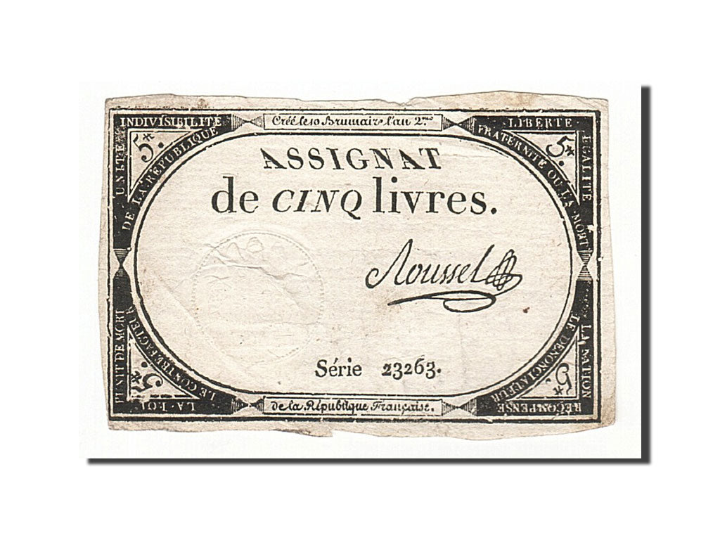 Billet, France, 5 Livres, 1793, 1793-10-31, Roussel, TB+, KM:A76, Lafaurie:171