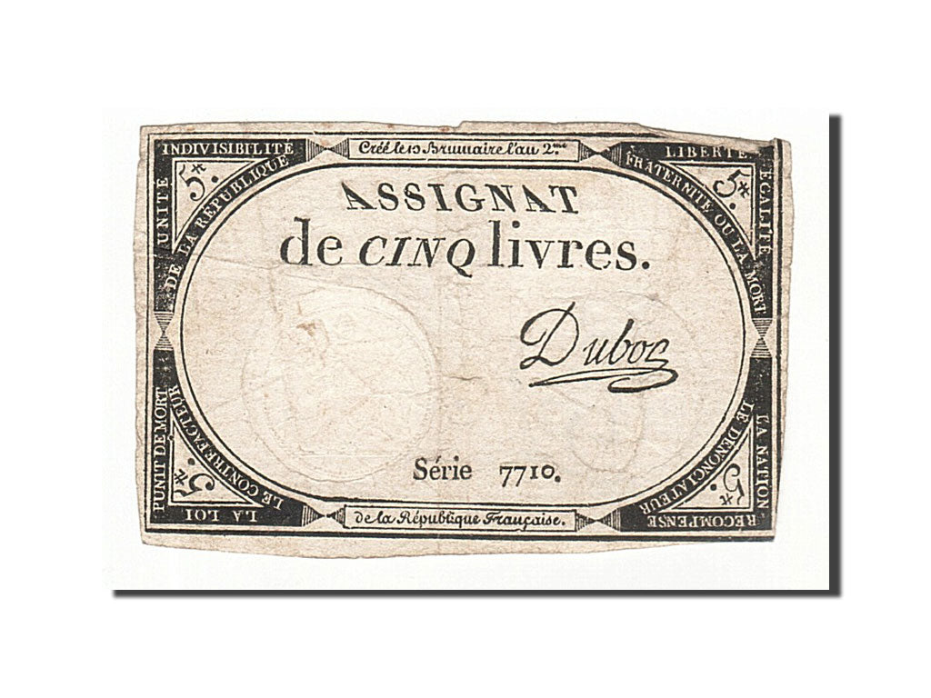 Billet, France, 5 Livres, 1793, 1793-10-31, Dubosc, TB+, KM:A76, Lafaurie:171