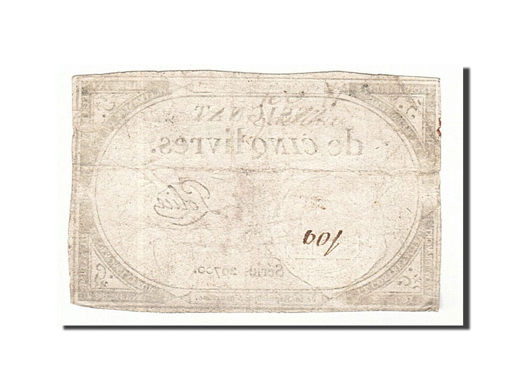 Banknote, France, 5 Livres, 1793, Police, 1793-10-31, VF(30-35), KM:A76