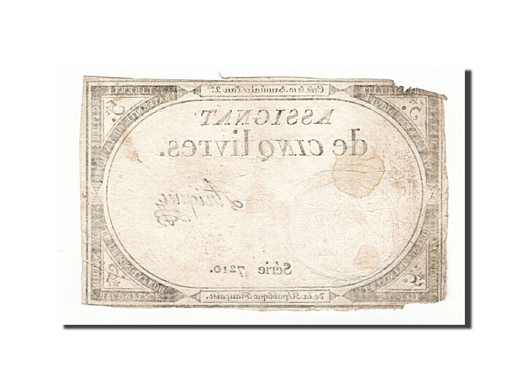 Banknote, France, 5 Livres, 1793, Ariquey, 1793-10-31, VF(20-25), KM:A76