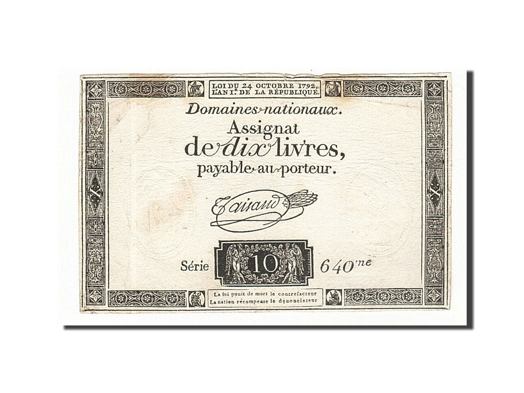 Banknote, France, 10 Livres, 1792, 1792-10-24, EF(40-45), KM:A66a, Lafaurie:161a