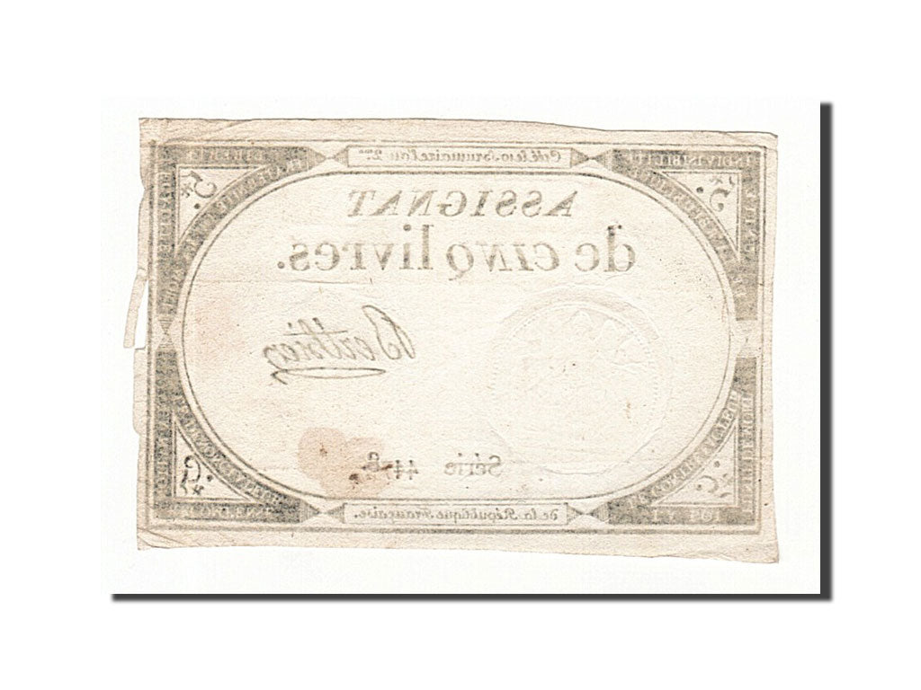 Billet, France, 5 Livres, 1793, 1793-10-31, Berthier, TTB+, KM:A76, Lafaurie:171
