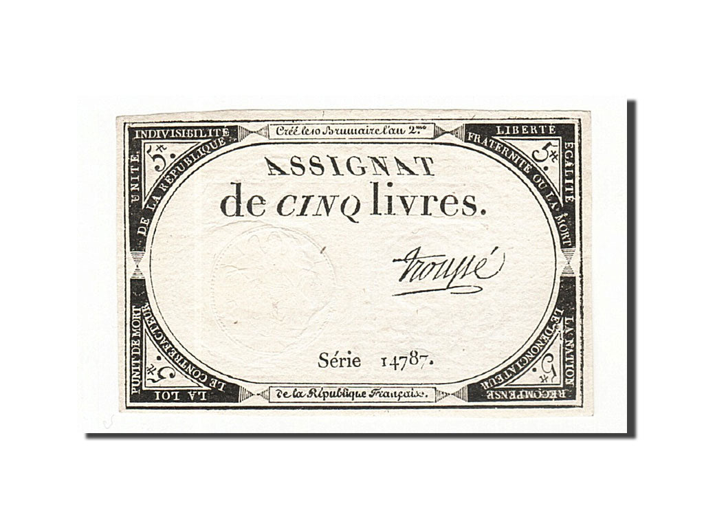 Biljet, Frankrijk, 5 Livres, 1793, Troupé, 1793-10-31, TTB+, KM:A76