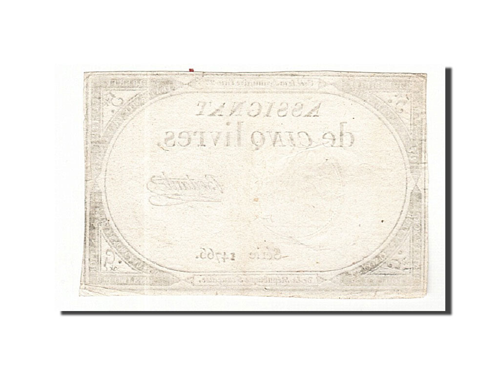 Biljet, Frankrijk, 5 Livres, 1793, Bertaut, 1793-10-31, TTB, KM:A76