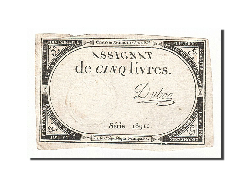 Biljet, Frankrijk, 5 Livres, 1793, Dubosc, 1793-10-31, TTB, KM:A76, Lafaurie:171