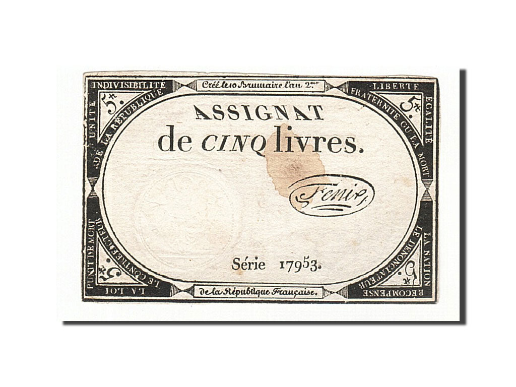 Biljet, Frankrijk, 5 Livres, 1793, Fenix, 1793-10-31, TB+, KM:A76, Lafaurie:171
