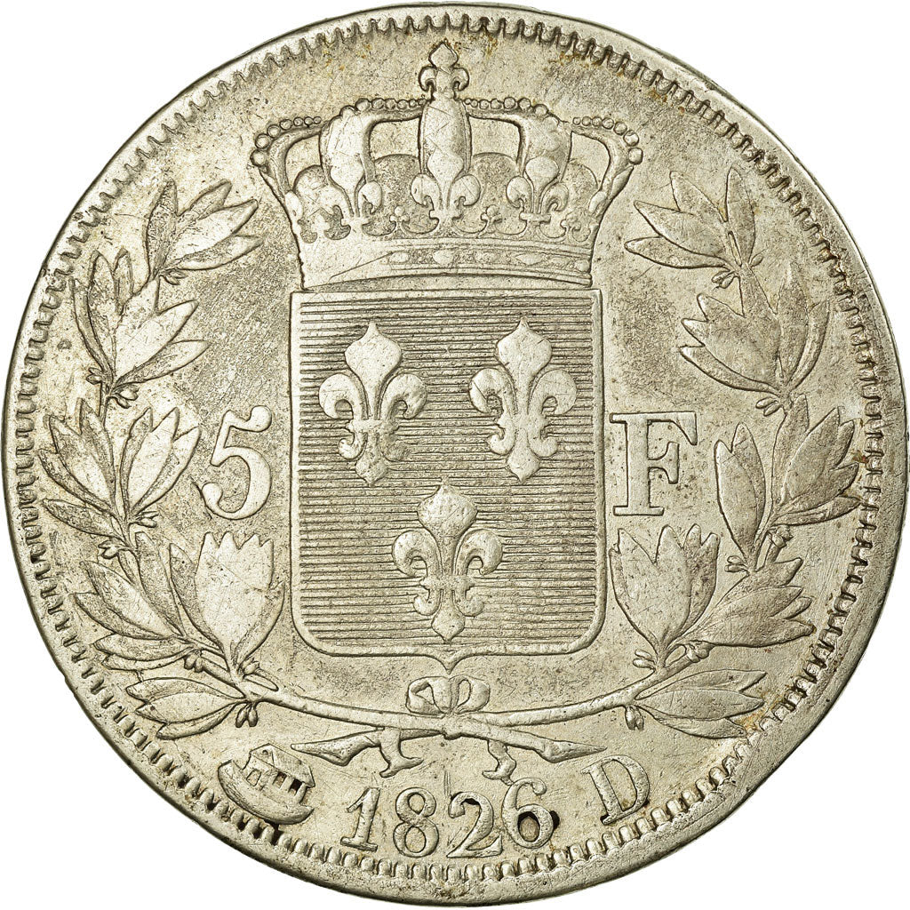 Coin, France, Charles X, 5 Francs, 1826, Lyon, VF(20-25), Silver, KM:720.4