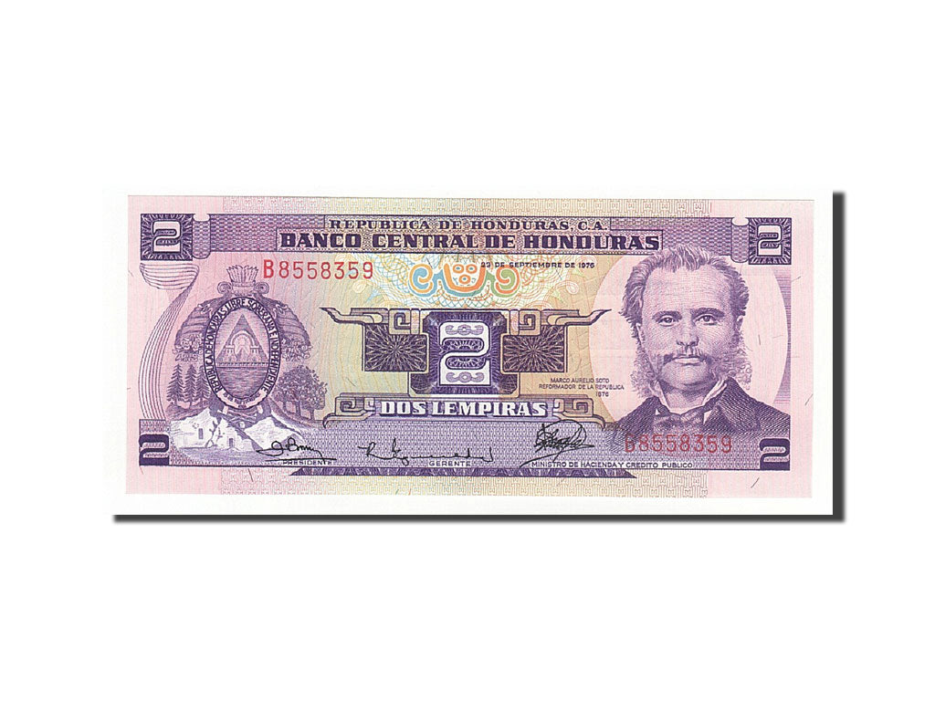 Banknote, Honduras, 2 Lempiras, 1976, 1976-09-23, KM:61, UNC(65-70)