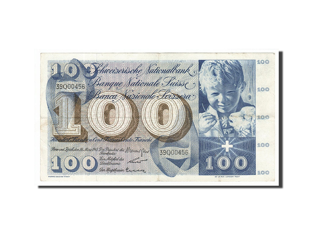 Geldschein, Schweiz, 100 Franken, 1956-73, 1963-03-28, KM:49e, SS