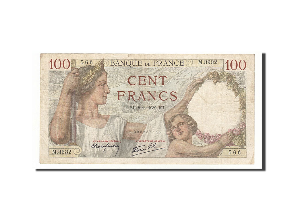 Biljet, Frankrijk, 100 Francs, 1939, 1939-11-02, TB+, Fayette:26.13, KM:94