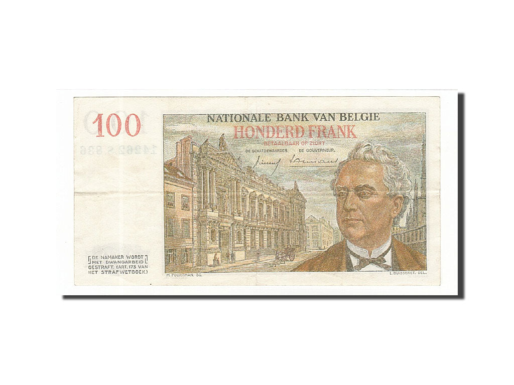 Billete, 100 Francs, 1952-1959, Bélgica, KM:129c, 1959-04-03, MBC