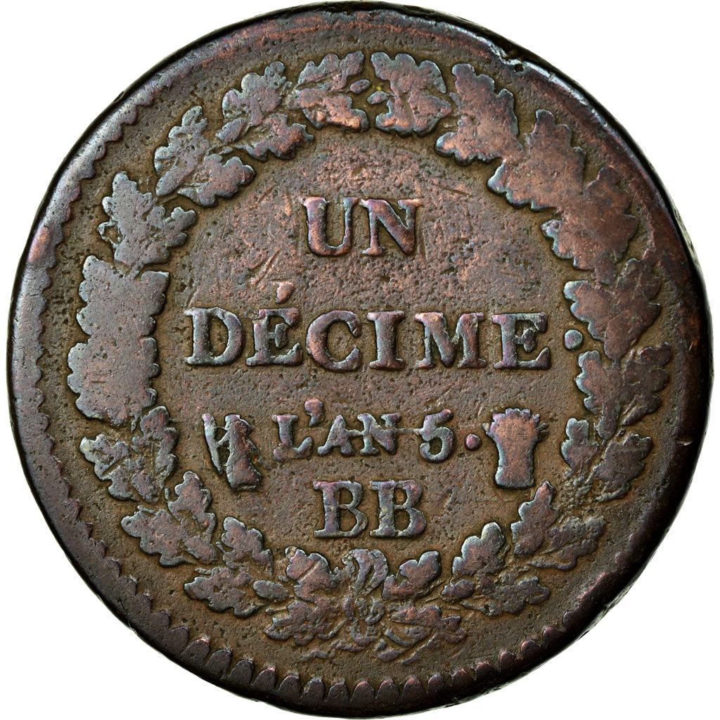 Coin, France, Dupré, Decime, 1796, Strasbourg, F(12-15), Bronze, KM:644.4