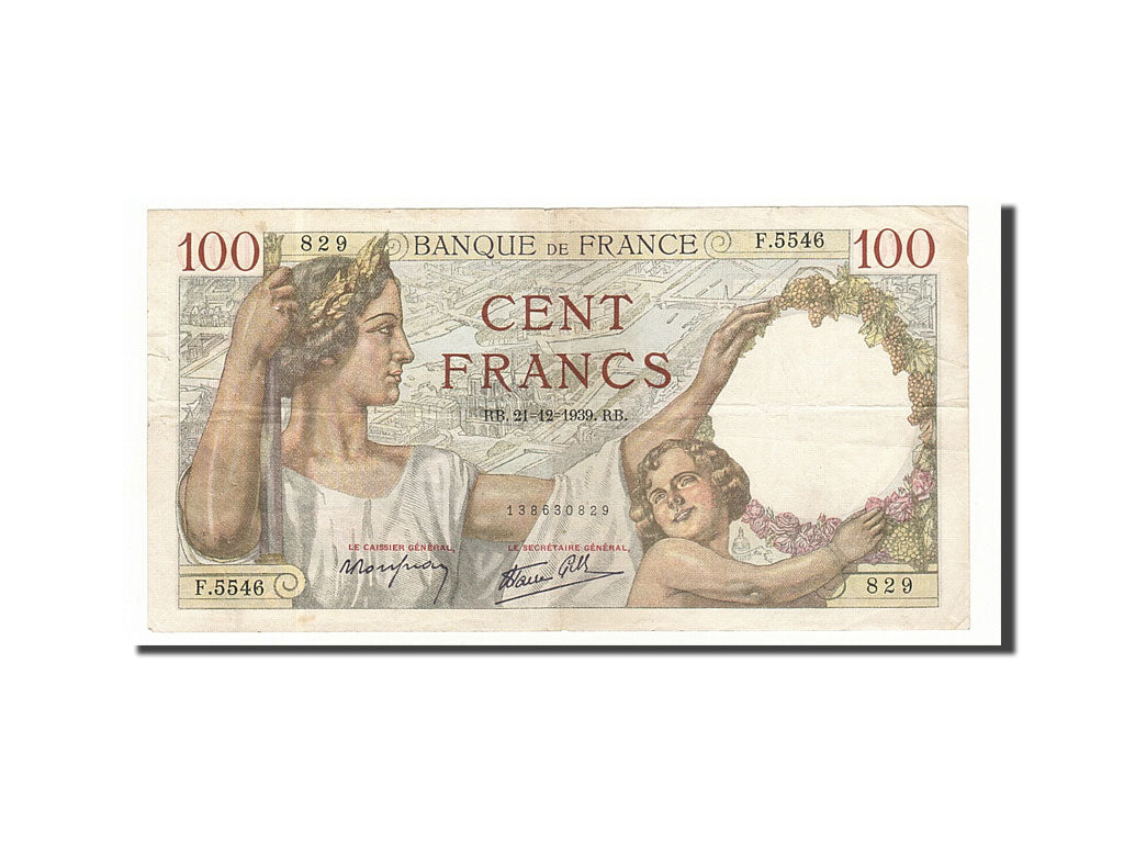Banknote, France, 100 Francs, 1939, 1939-12-21, EF(40-45), Fayette:26.18, KM:94