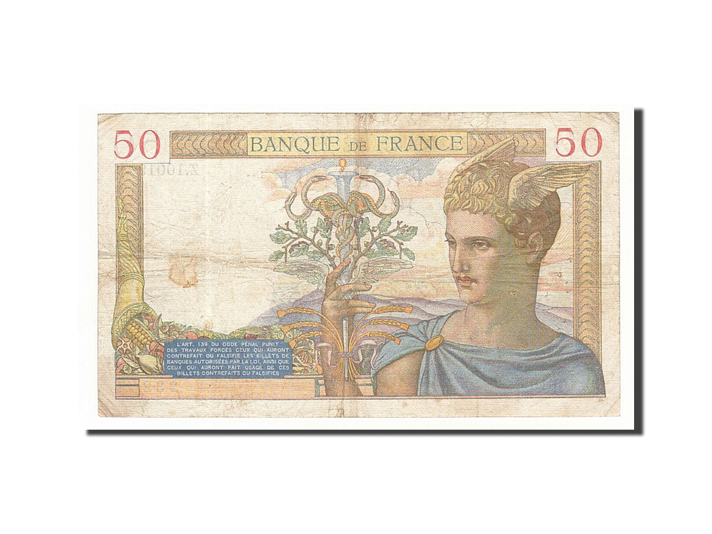 Billete, Francia, 50 Francs, 1939, 1939-03-30, BC+, Fayette:18.24, KM:85b