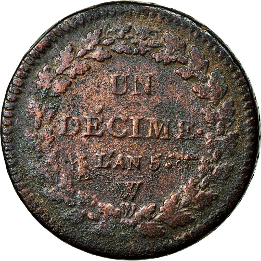 Coin, France, Dupré, Decime, 1796, Lille, VF(20-25), Bronze, KM:644.11