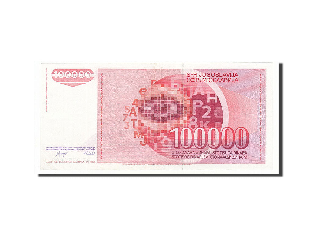 Banknote, Yugoslavia, 100,000 Dinara, 1985-1989, 1989-05-01, KM:97, AU(50-53)