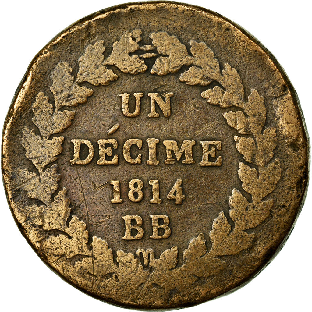 Coin, France, Napoléon I, Decime, 1814, Strasbourg, F(12-15), Bronze, KM:700