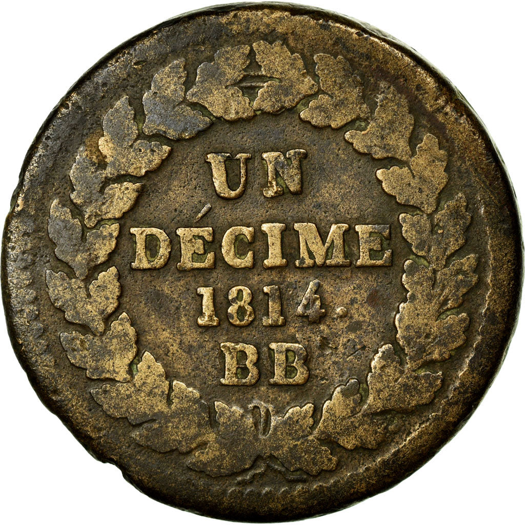 Coin, France, Napoléon I, Decime, 1814, Strasbourg, F(12-15), Bronze, KM:700
