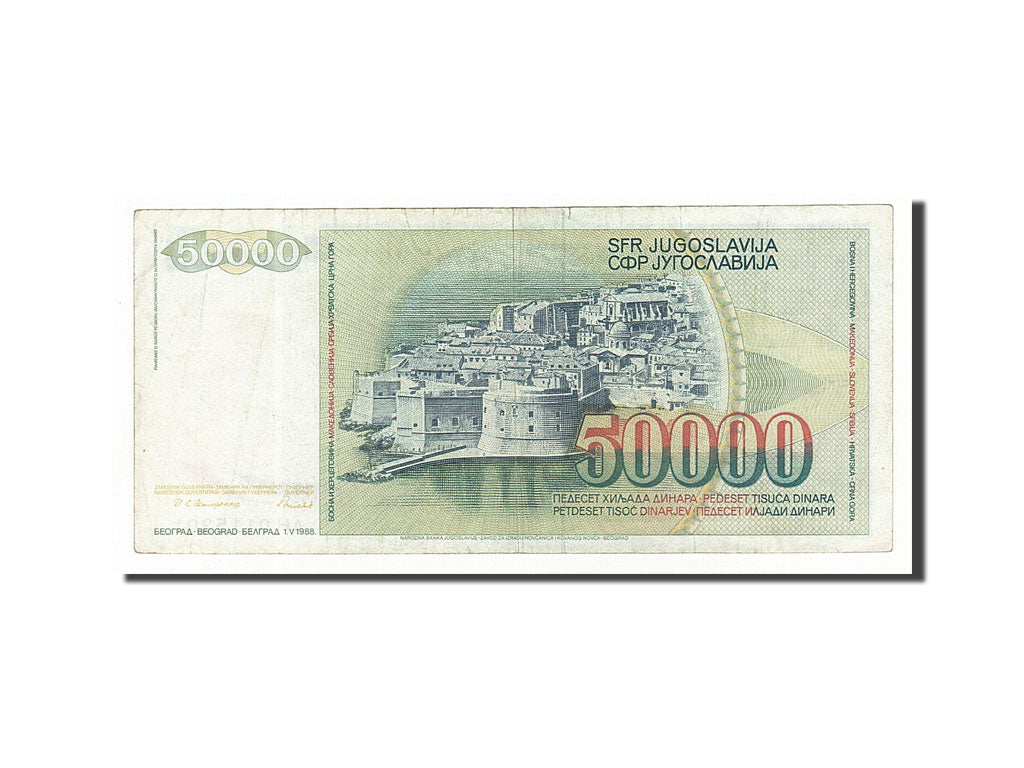 Banconote, Iugoslavia, 50,000 Dinara, 1988, KM:96, 1988-05-01, MB+