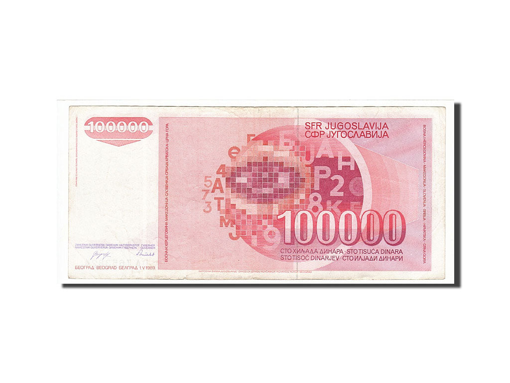 Banknote, Yugoslavia, 100,000 Dinara, 1989, 1989-05-01, KM:97, VF(30-35)