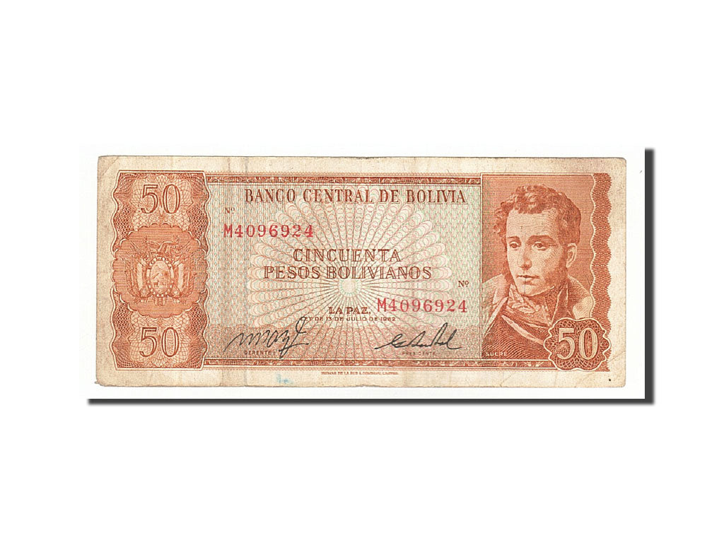Geldschein, Bolivien, 50 Pesos Bolivianos, 1962, 1962-07-13, KM:162a, S