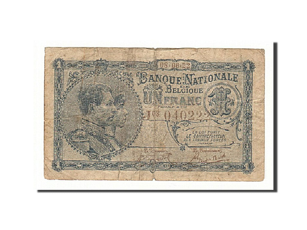 Banknote, Belgium, 1 Franc, 1920-22, 1922-06-08, KM:92, VF(20-25)