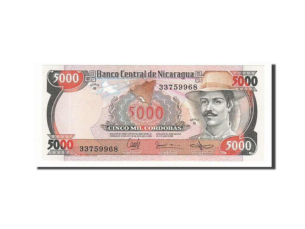 Banknote, Nicaragua, 5000 Cordobas, 1987, Undated, KM:146, UNC(65-70)