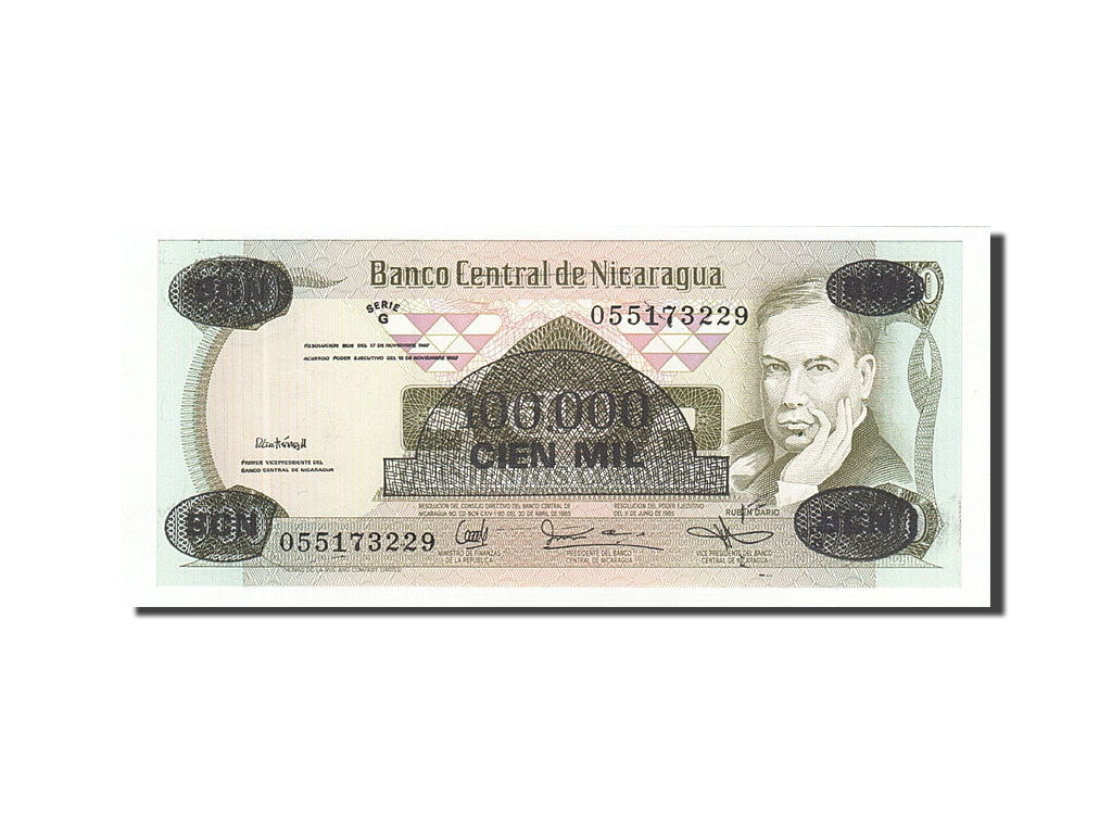 Geldschein, Nicaragua, 100,000 Córdobas on 500 Córdobas, 1987, 1987-11-18