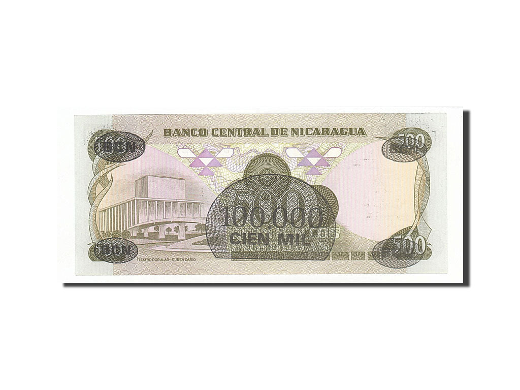 Geldschein, Nicaragua, 100,000 Córdobas on 500 Córdobas, 1987, 1987-11-18