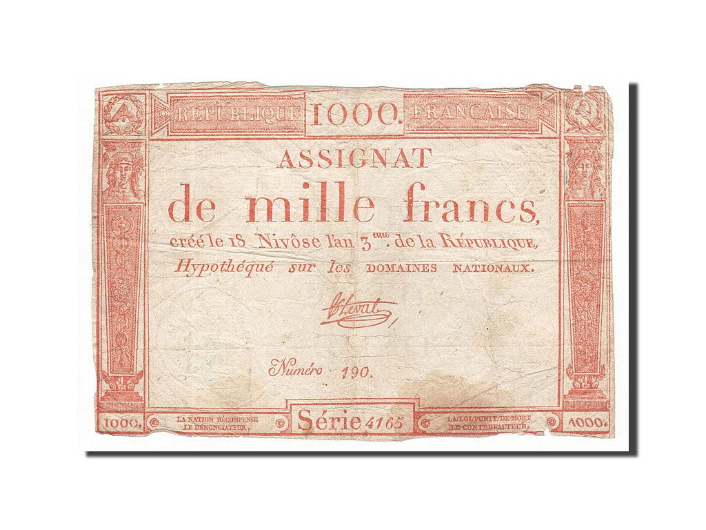 Banknote, France, 1000 Francs, 1795, Leval, 1795-01-07, VF(20-25), KM:A80