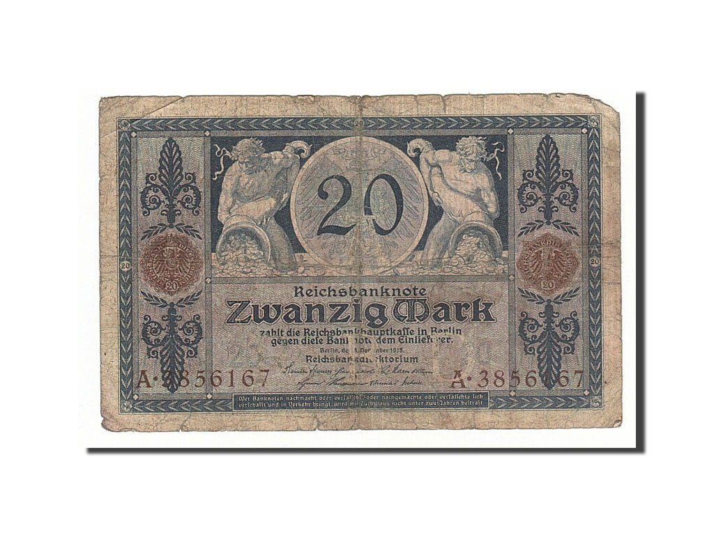 Banknote, Germany, 20 Mark, 1915-1919, 1915-11-04, KM:63, VG(8-10)