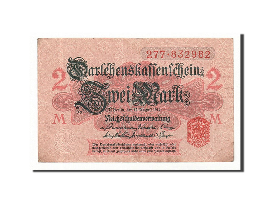 Banknote, Germany, 2 Mark, 1914, 1914-08-12, KM:54, EF(40-45)