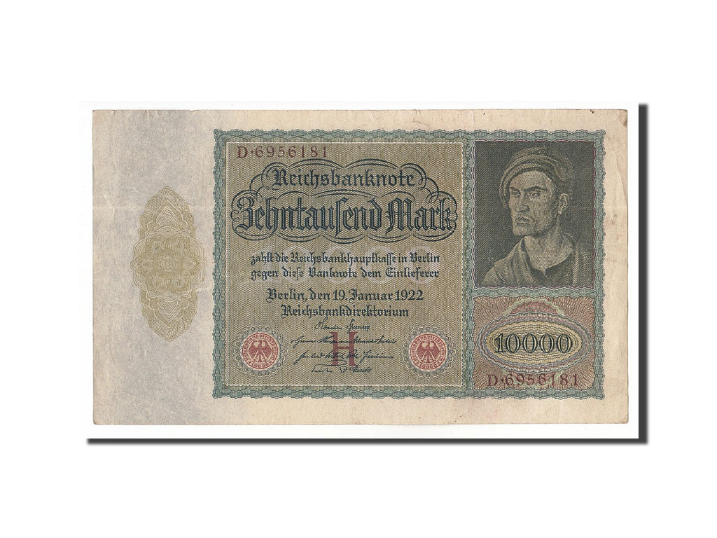 Banknote, Germany, 10,000 Mark, 1922, 1922-01-19, KM:70, AU(50-53)