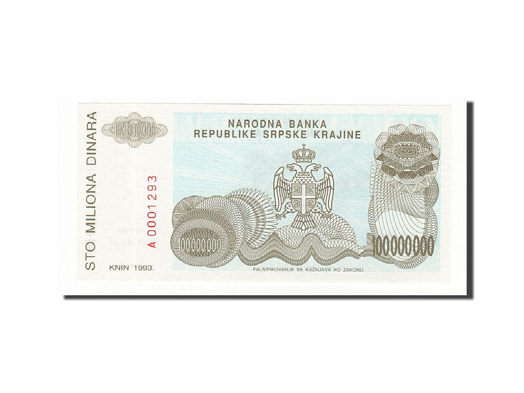 Billet, Croatie, 100 Million Dinara, 1993, 1993, KM:R25a, NEUF