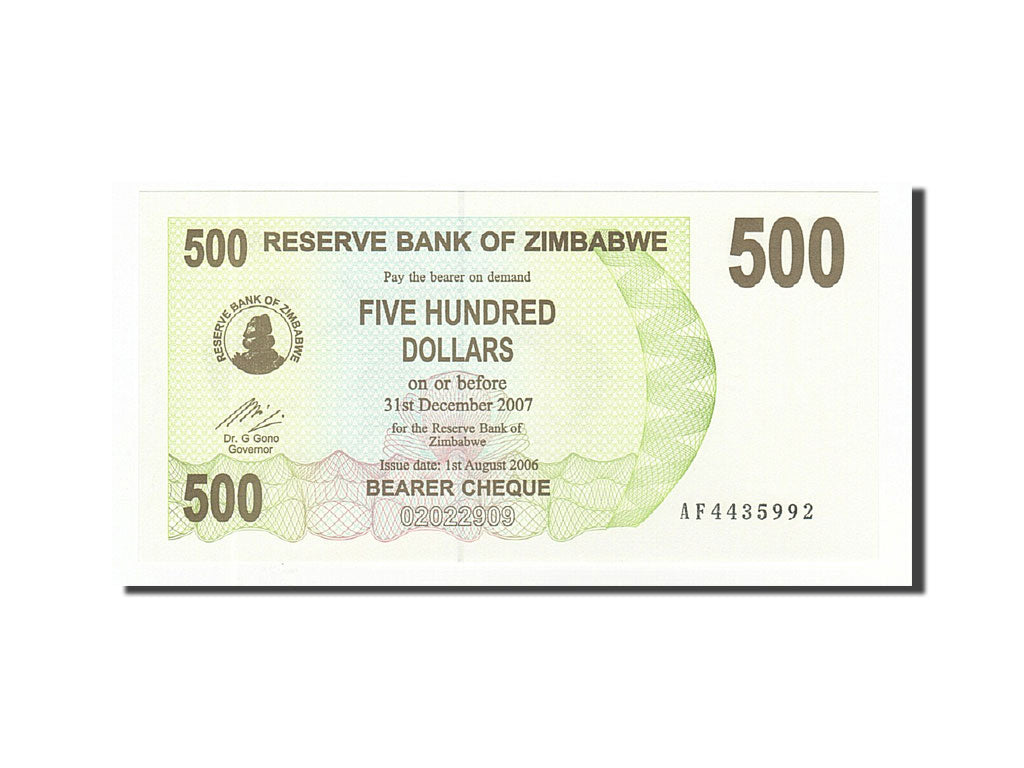 Billete, 500 Dollars, 2006-2008, Zimbabue, KM:43, 2006-08-01, UNC