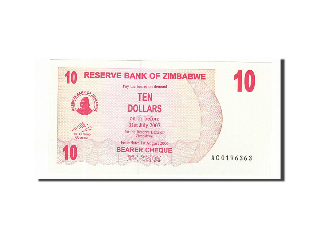 Banknote, Zimbabwe, 10 Dollars, 2006-2008, 2006-08-01, KM:39, UNC(65-70)
