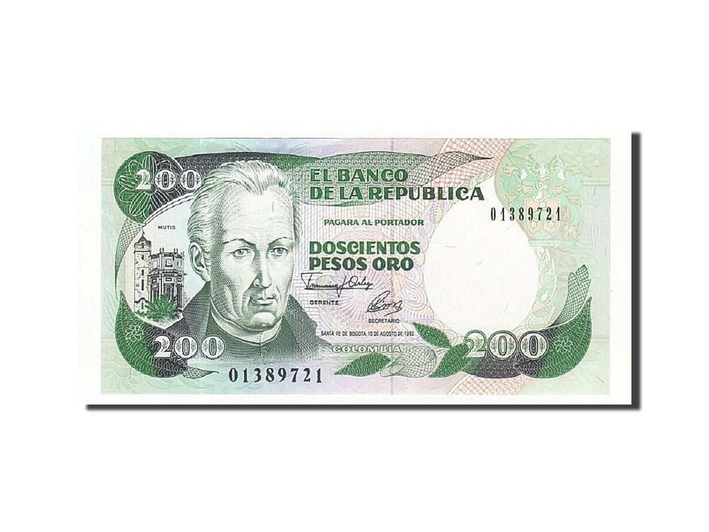 Banknote, Colombia, 200 Pesos Oro, 1982-1984, 1992-08-10, KM:429A, UNC(65-70)