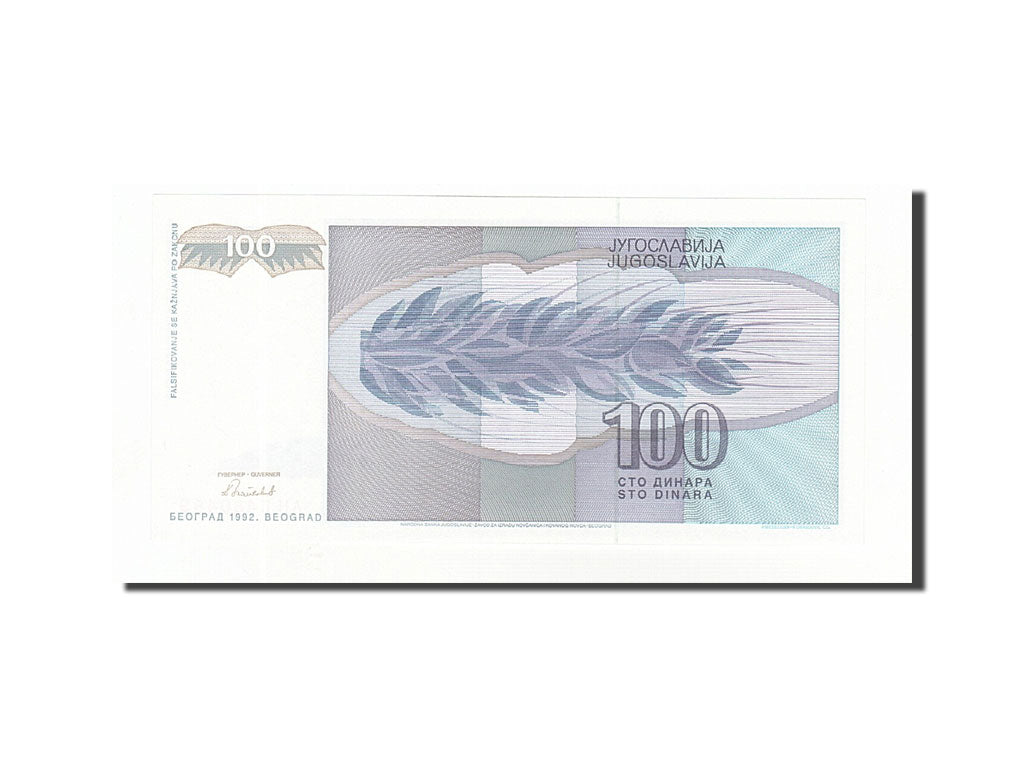 Banknote, Yugoslavia, 100 Dinara, 1992, 1992, KM:112, UNC(65-70)