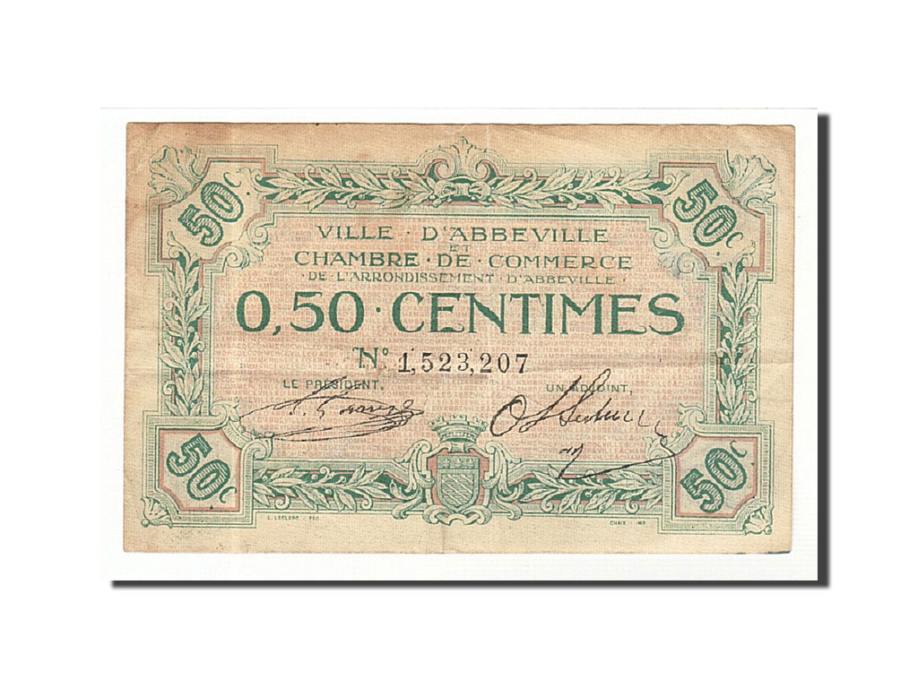 Billet, France, Abbeville, 50 Centimes, Undated, TTB, Pirot:1-8
