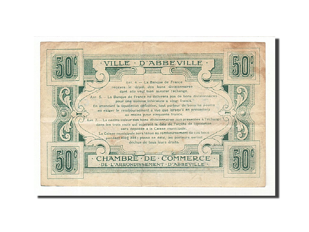 Billet, France, Abbeville, 50 Centimes, Undated, TTB, Pirot:1-8