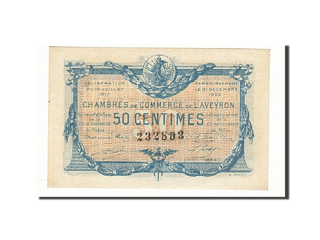 Banknote, Pirot:108-11, 50 Centimes, 1917, France, UNC(63), Rodez