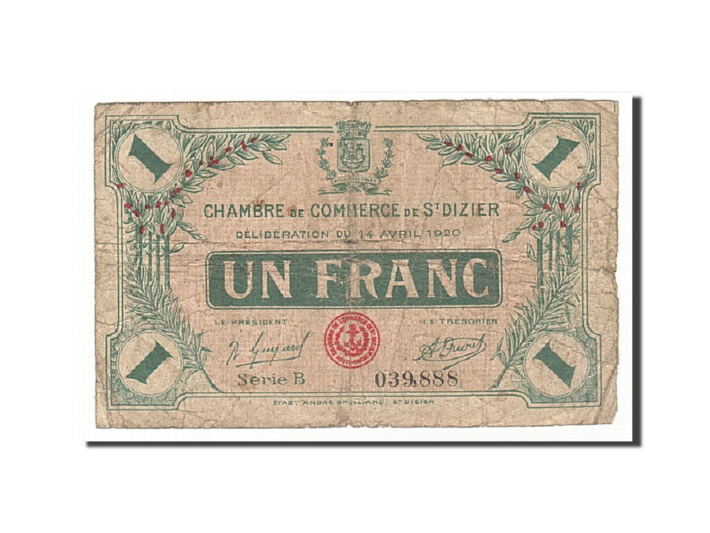 Geldschein, Frankreich, Saint-Dizier, 1 Franc, 1920, S, Pirot:113-19