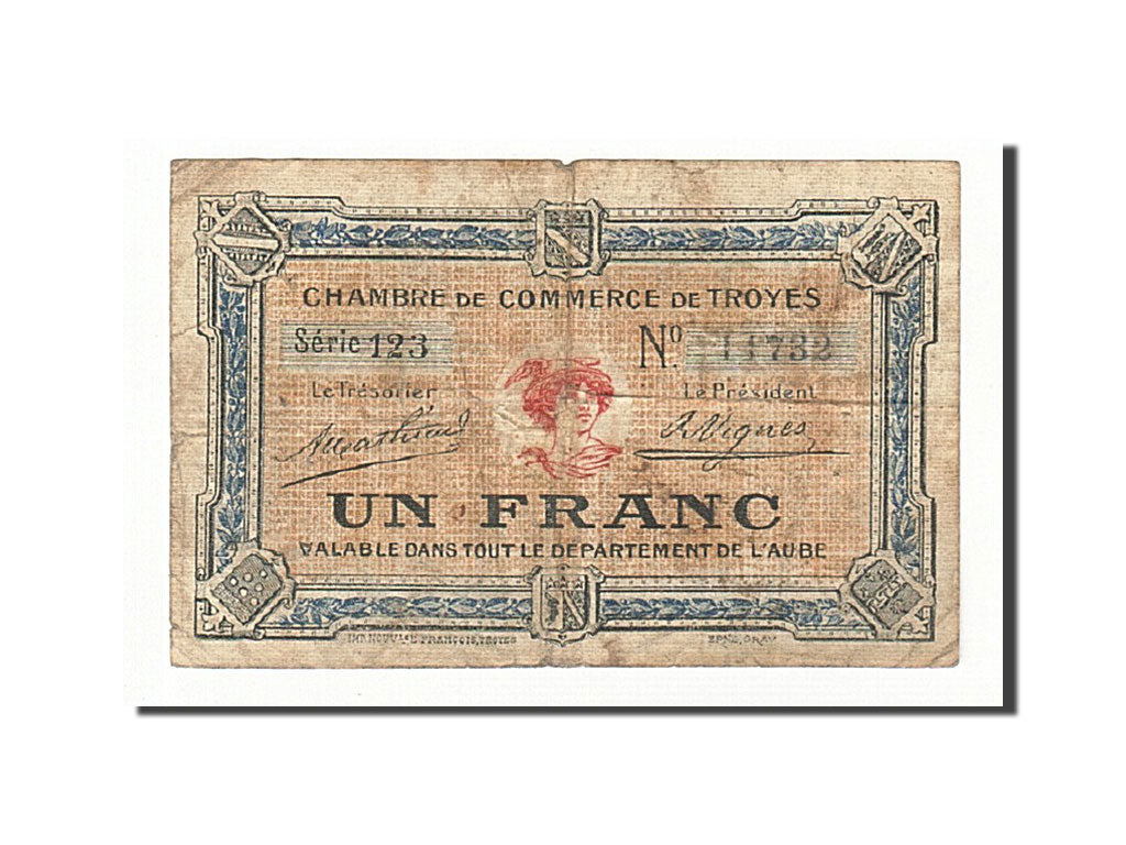Geldschein, Frankreich, Troyes, 1 Franc, S, Pirot:124-8