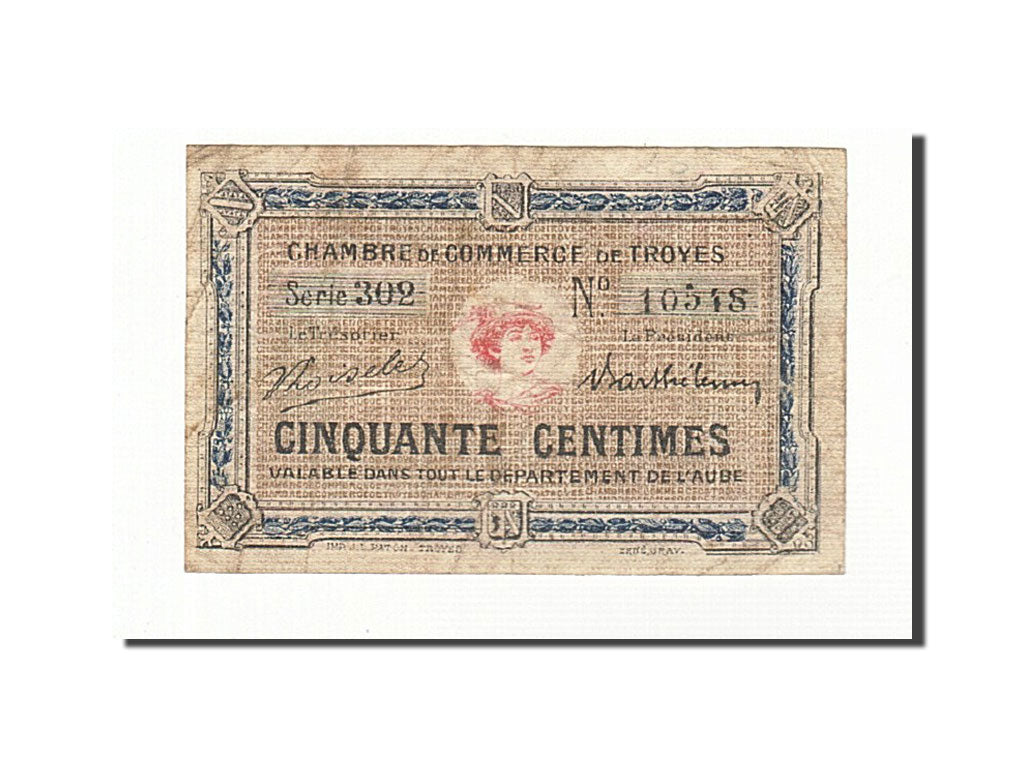 Banconote, Pirot:124-9, MB, Troyes, 50 Centimes, Francia