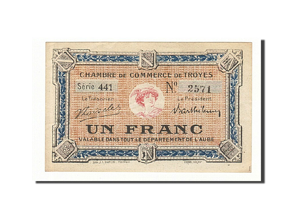 Geldschein, Frankreich, Troyes, 1 Franc, VZ, Pirot:124-12
