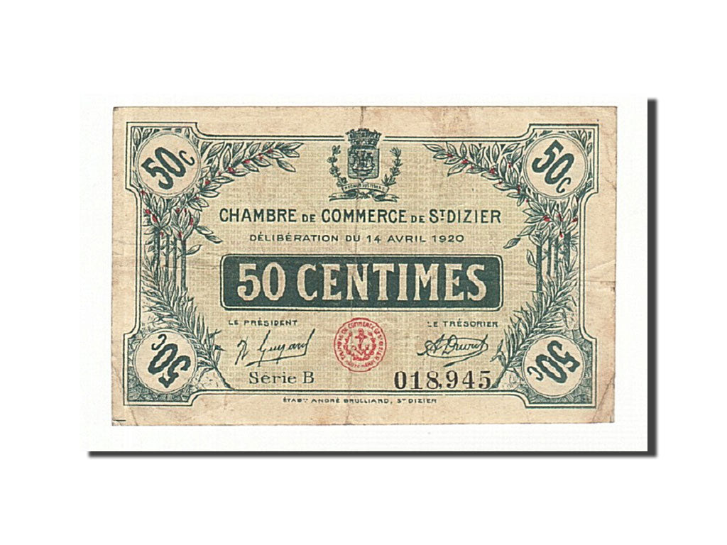 Banknote, Pirot:113-17, 50 Centimes, 1920, France, EF(40-45), Saint-Dizier