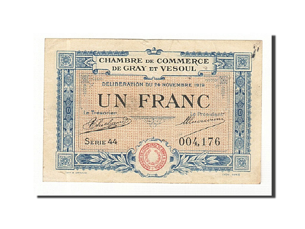 Geldschein, Frankreich, Gray et Vesoul, 1 Franc, 1919, SS+, Pirot:62-13