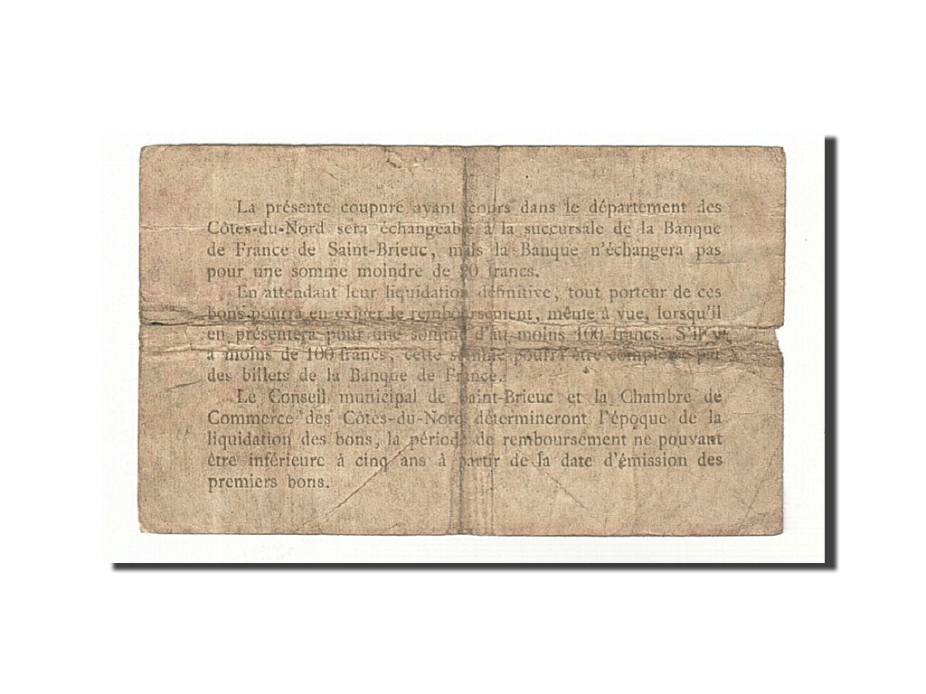 Banknot, Francja, Saint-Brieuc, 1 Franc, VF(20-25), Pirot:111-12